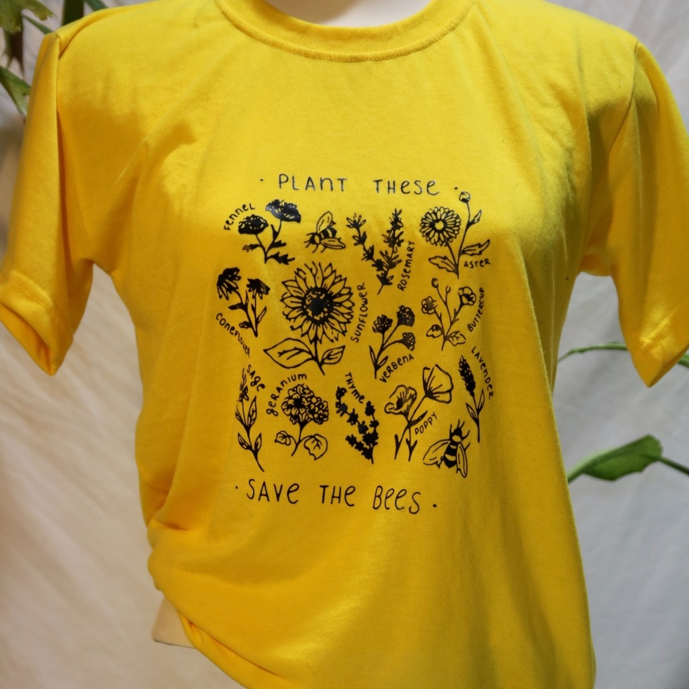 Yellow Tee ' Plant These Save The Bees '